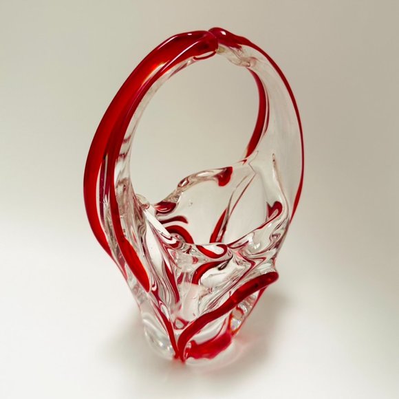 1970s Murano Style Organic Glass Basket Shaped Sculpture Bowl - Picture 3 of 8